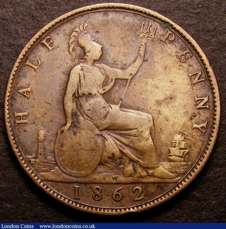 London Coins : A142 : Lot 535 : Halfpenny 1862 Die Letter B Freeman 288 dies 7+E VG, we note there was no example in the Nichols...