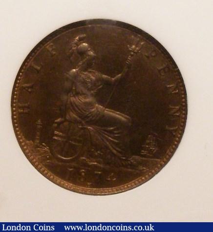 London Coins : A142 : Lot 594 : Halfpenny 1874H Bronze Proof Freeman 319 dies 10+J NGC PF66 BN Cheshire Collection, rated R18 by...