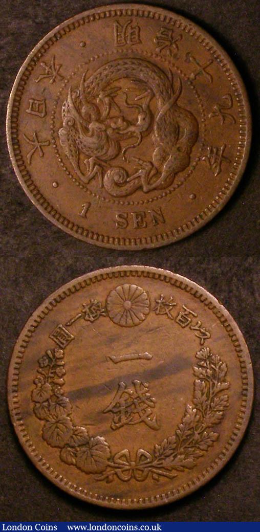London Coins : A143 : Lot 1013 : Japan (2) One Sen (2) 1899 (Year 32) Y#20 UNC and lustrous, 1886 (Year 19) Y#17.2 NVF with streaky t...