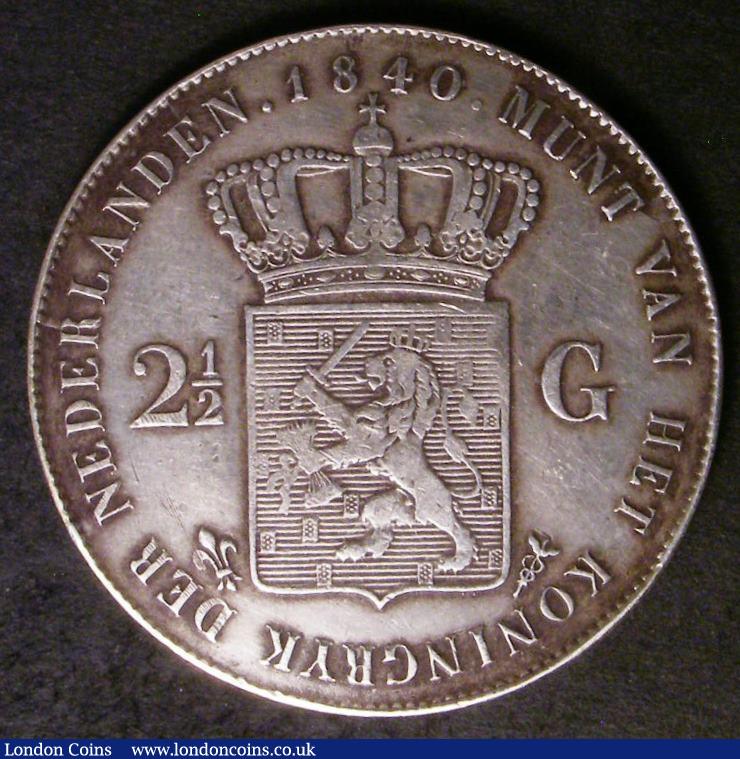 London Coins : A143 : Lot 1026 : Netherlands 2 1/2 Gulden 1840 KM#67 Good Fine, scarce one-year type