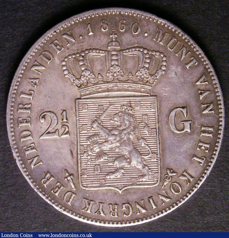London Coins : A143 : Lot 1027 : Netherlands 2 1/2 Gulden 1860 KM#82 VF with a small edge bruise