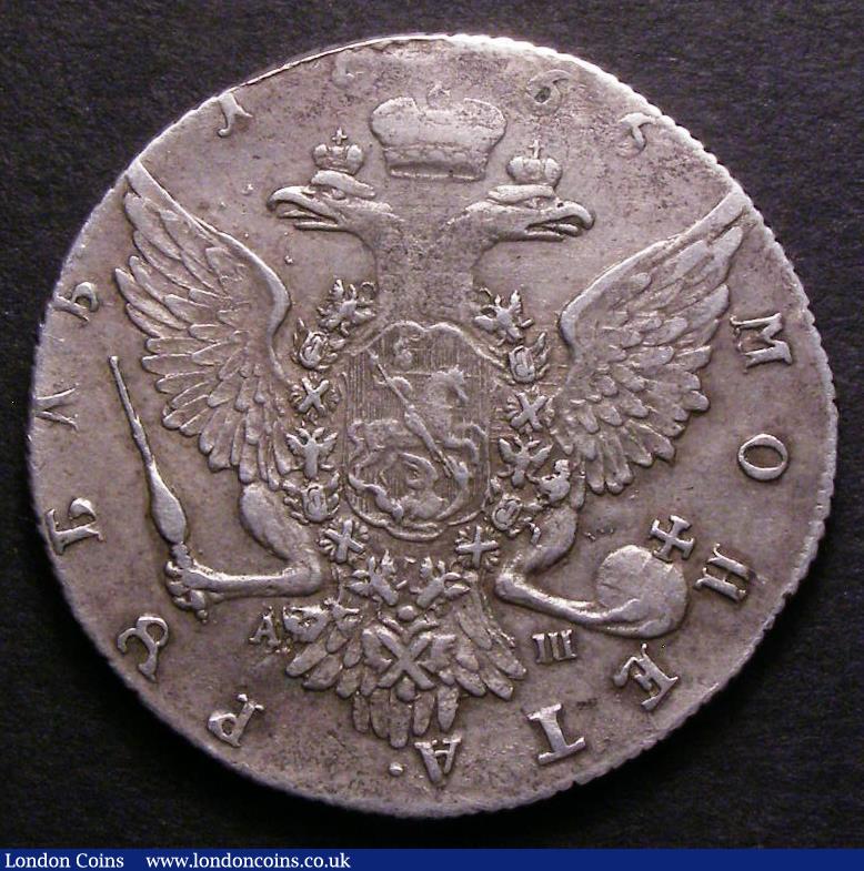 London Coins : A143 : Lot 1055 : Russia Rouble 1766 C?? A? C#67a.2 Good Fine