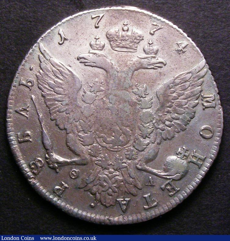 London Coins : A143 : Lot 1056 : Russia Rouble 1774 C?? &Oslash;&Lambda; C#67a.2 Fine/Good Fine with a small mount mark on the edge a...