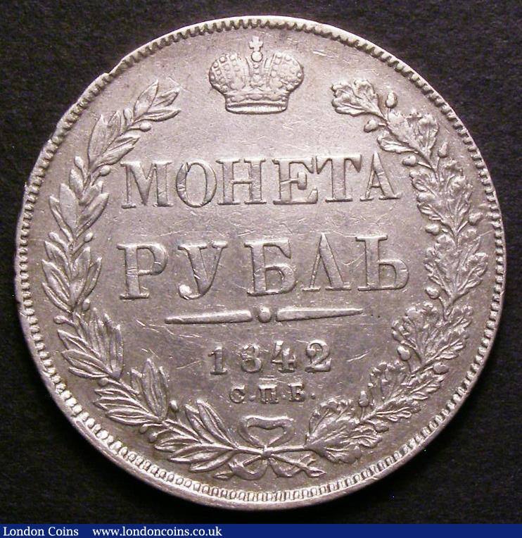 London Coins : A143 : Lot 1062 : Russia Rouble 1842 2 over 1 C#168.1 Good Fine with some flan flaws on the obverse
