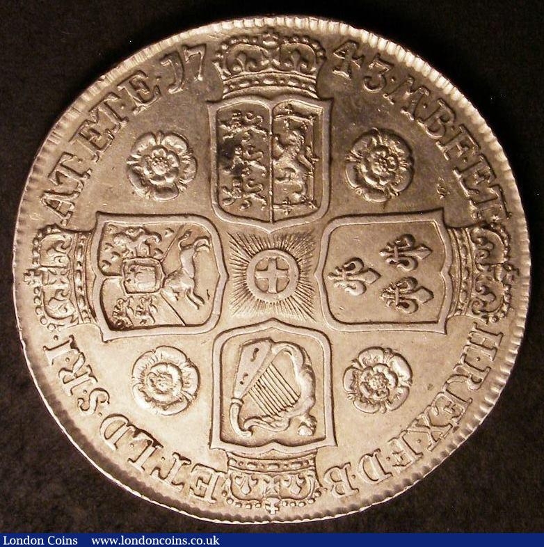 London Coins : A143 : Lot 1595 : Crown 1743 Roses ESC 124 NEF with a small flan flaw on the reverse