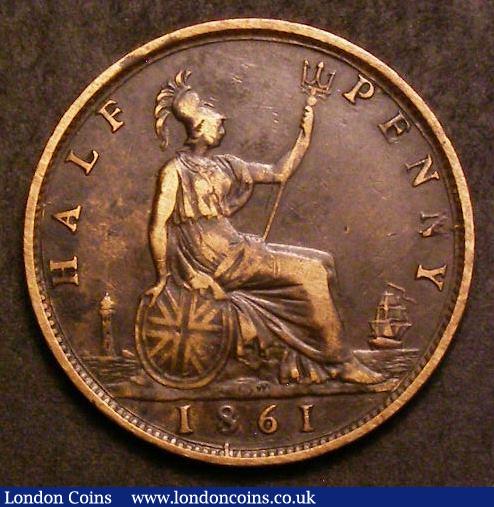 London Coins : A143 : Lot 2078 : Halfpenny 1861 with the 8 struck over a faulty 8 and 6 of the date double struck Freeman dies 5+E, F...