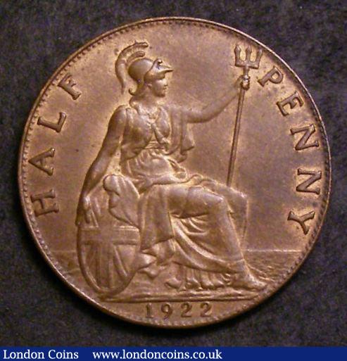 London Coins : A143 : Lot 2085 : Halfpenny 1922 Freeman 401 dies 1+A AU/UNC toned with minor cabinet friction and a small scuff in th...