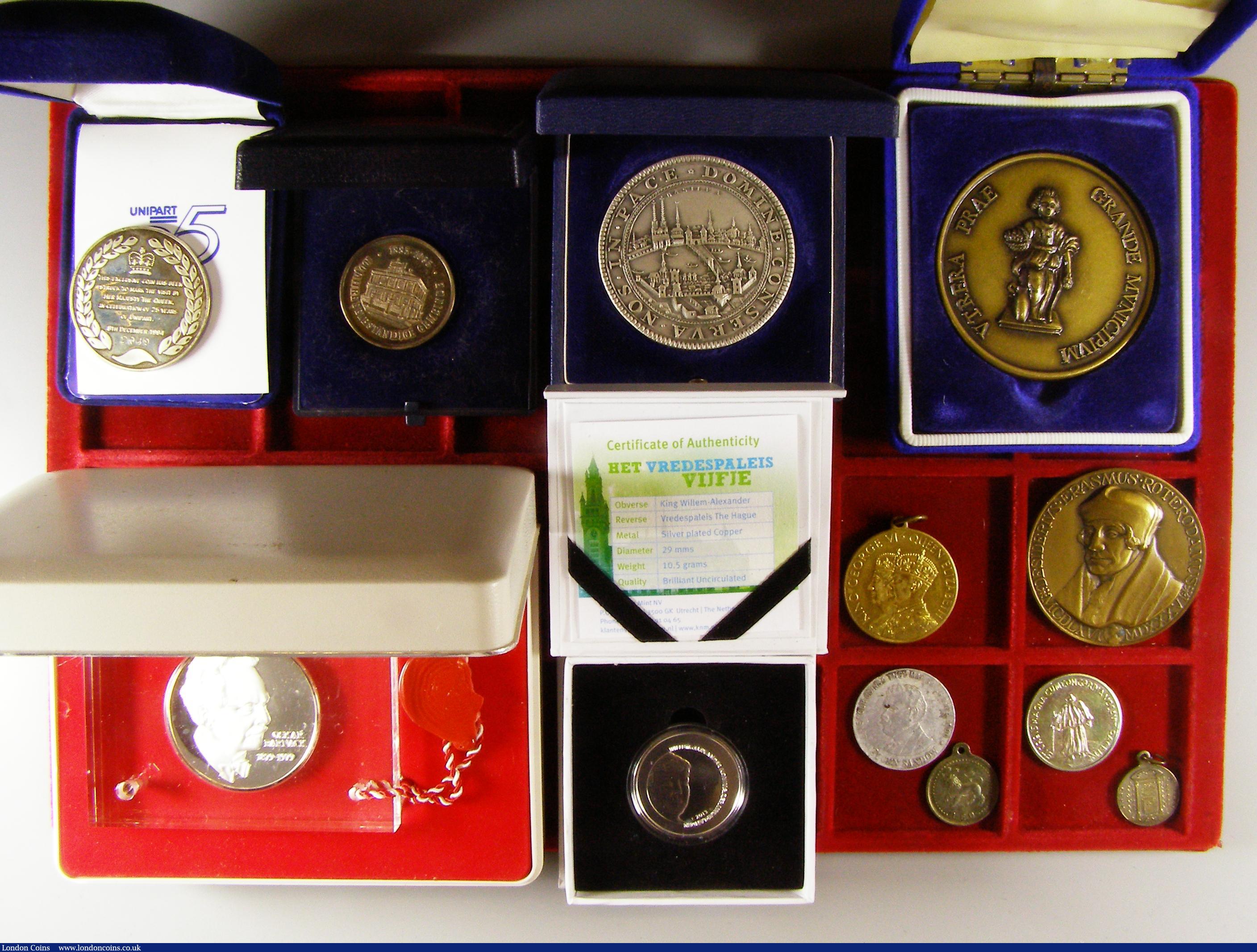 London Coins : A143 : Lot 739 : Medals GB and World including cased silver (13) along with a parcel of badges including items of mil...