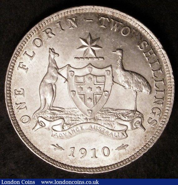 London Coins : A143 : Lot 823 : Australia Florin 1910 KM21 Edward VII one year type nice EF(light scuffs)/Unc light tone over origin...