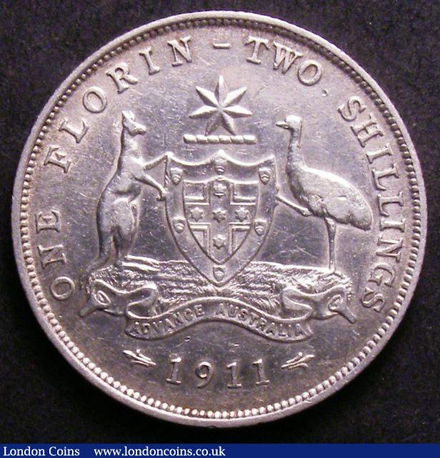 London Coins : A143 : Lot 825 : Australia Florin 1911 bright VF 6 pearls showing