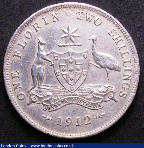 London Coins : A143 : Lot 826 : Australia Florin 1912 nEF duller tone with a tiny rim nick 8 pearls showing scarce in this high grad...