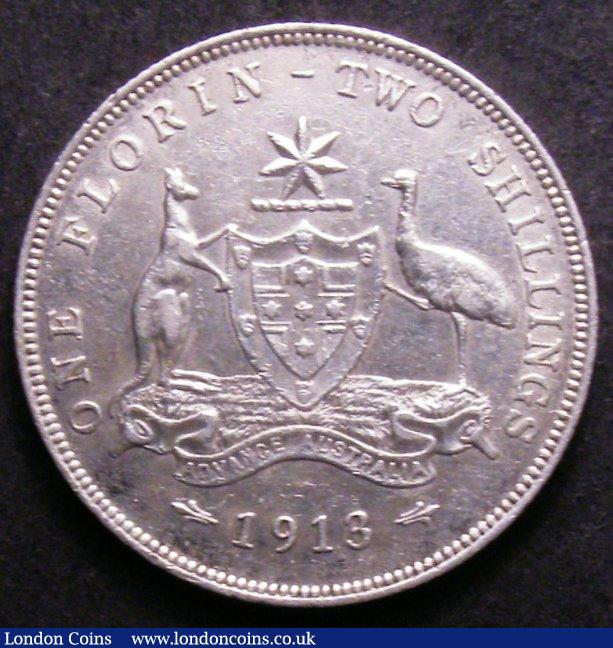 London Coins : A143 : Lot 827 : Australia Florin 1913 nEF 8 pearls showing