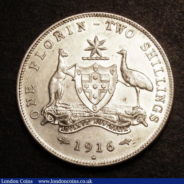 London Coins : A143 : Lot 832 : Australia Florin 1916M KM#27 A/UNC and lustrous with a couple of tiny spots in the legends