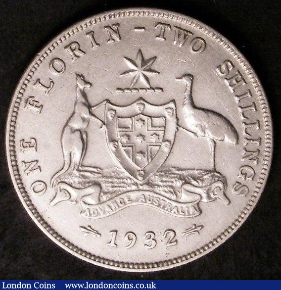 London Coins : A143 : Lot 841 : Australia Florin 1932 bright probably VF for overall wear but the portrait flatter and 6 pearls of t...