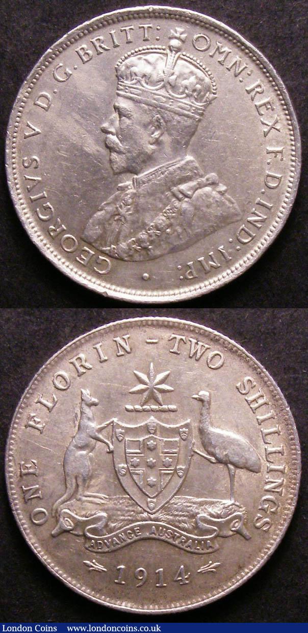 London Coins : A143 : Lot 850 : Australia Florins 1914 and 1918 M VF - EF both with all pearls showing