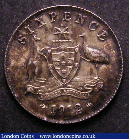 London Coins : A143 : Lot 857 : Australia Sixpence 1912 KM#25 A/UNC and attractively toned with a couple of small edge nicks