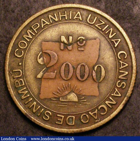 London Coins : A143 : Lot 879 : Brazil Sugar Token c.1910-1930 2000 Reis Bimetallic Brass with copper (?) centre Obverse COMPANHIA U...