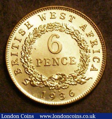 London Coins : A143 : Lot 881 : British West Africa Sixpence 1936KN FT107 UNC with almost full lustre the obverse with a few small t...