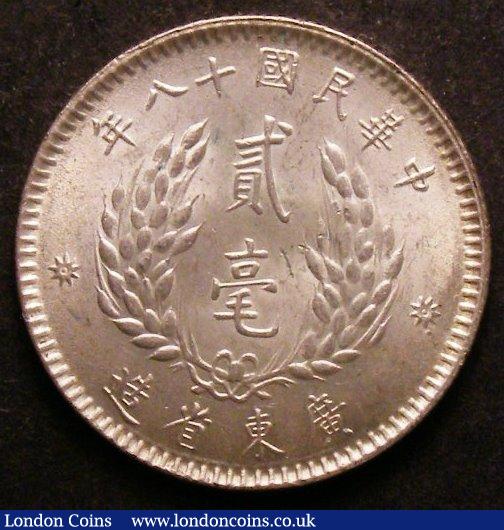 London Coins : A143 : Lot 893 : China - Kwangtung Province 20 Cents Year 18 (1929) Y#426 A/UNC with a small spot in the hair