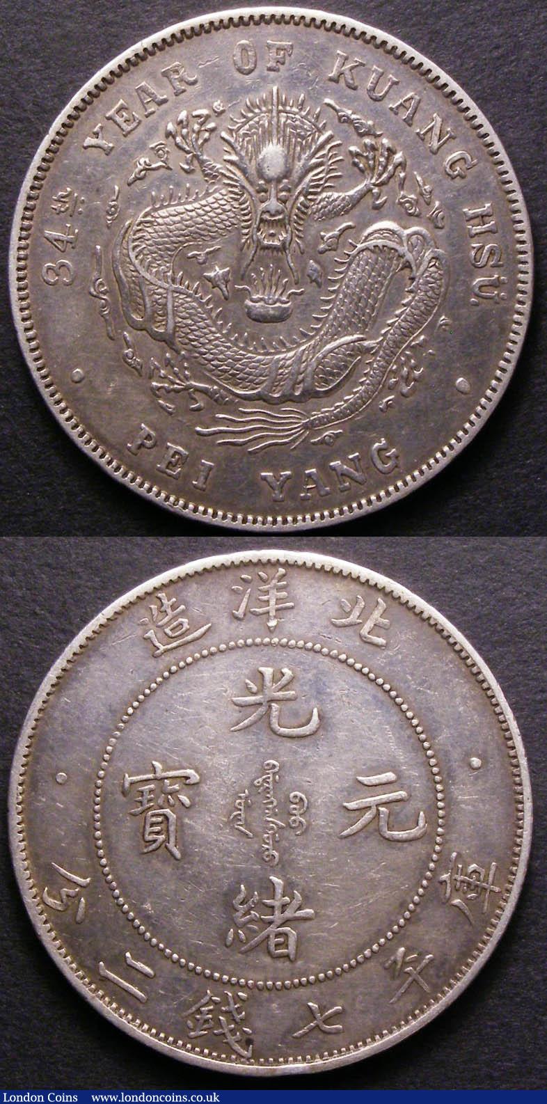 London Coins : A143 : Lot 895 : China Chihli Province Dollar 1908 (Year 34) Y#73.2 Good Fine, China Republic Dollar Y#329 Six charac...