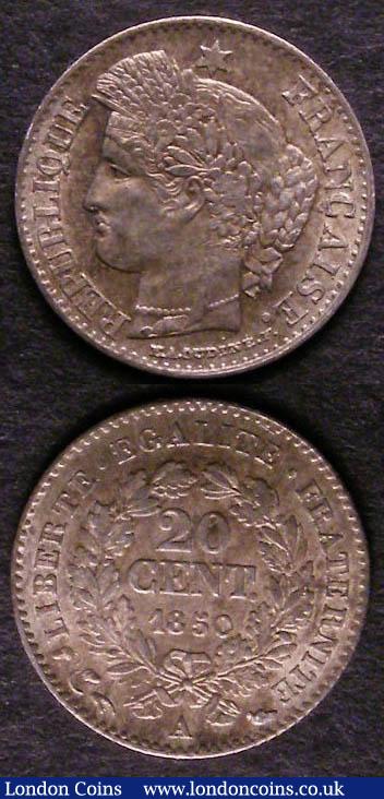 London Coins : A143 : Lot 913 : France 20 Centimes (2) 1850A KM#758.1 Toned UNC with minor cabinet fraction and a contact mark on th...