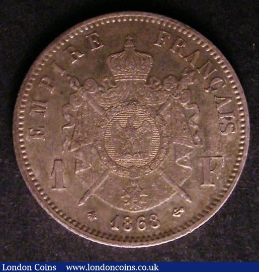London Coins : A143 : Lot 921 : France One Franc 1868A KM#806.1 UNC with blue and gold tone