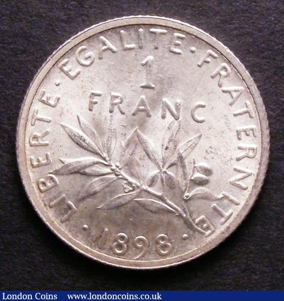 London Coins : A143 : Lot 922 : France One Franc 1898 KM#844.1 Lustrous UNC