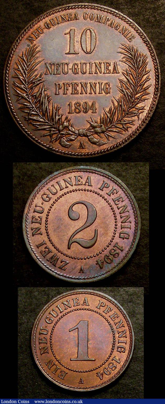 London Coins : A143 : Lot 928 : German New Guinea (3) 10 Pfennig 1894A Proof KM#3, 2 Pfennig 1894A Proof KM#2 1 Pfennig 1894A Proof ...