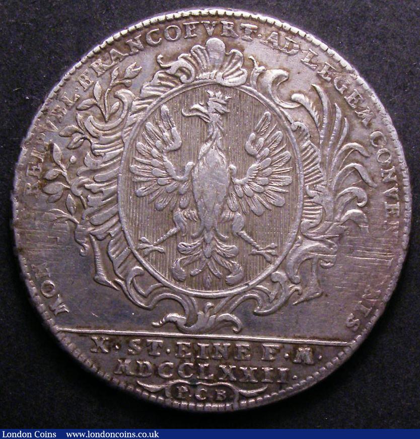 London Coins : A143 : Lot 936 : German States - Frankfurt Am Main Thaler 1772 PCB Reverse City view KM#251 About VF