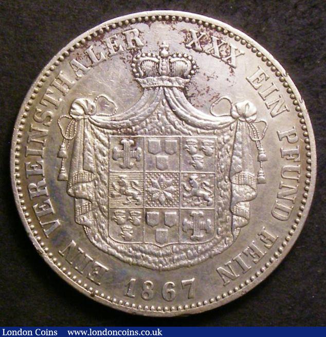 London Coins : A143 : Lot 943 : German States - Waldeck-Pyrmont Thaler 1867 KM#135 VF/GVF with an edge nick