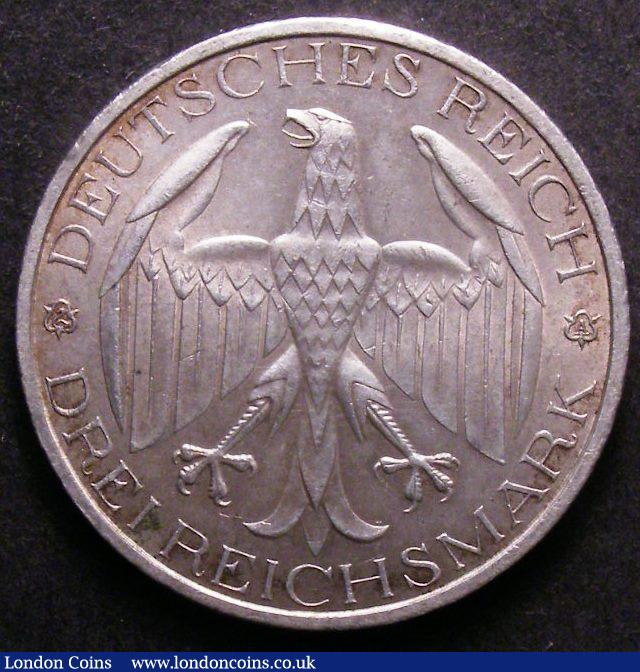 London Coins : A143 : Lot 946 : Germany - Weimar Republic 3 Reichsmark 1929 Waldeck-Prussia Union KM#62 GEF/AU with a small spot on ...