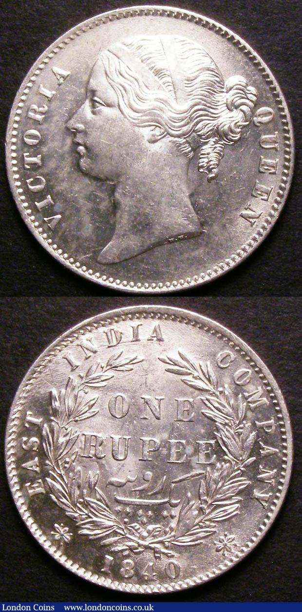 London Coins : A143 : Lot 974 : India Rupees (2) 1840 WW Raised, 28 Berries, Large Diamonds KM#458.2 UNC and lustrous, 1901 Calcutta...