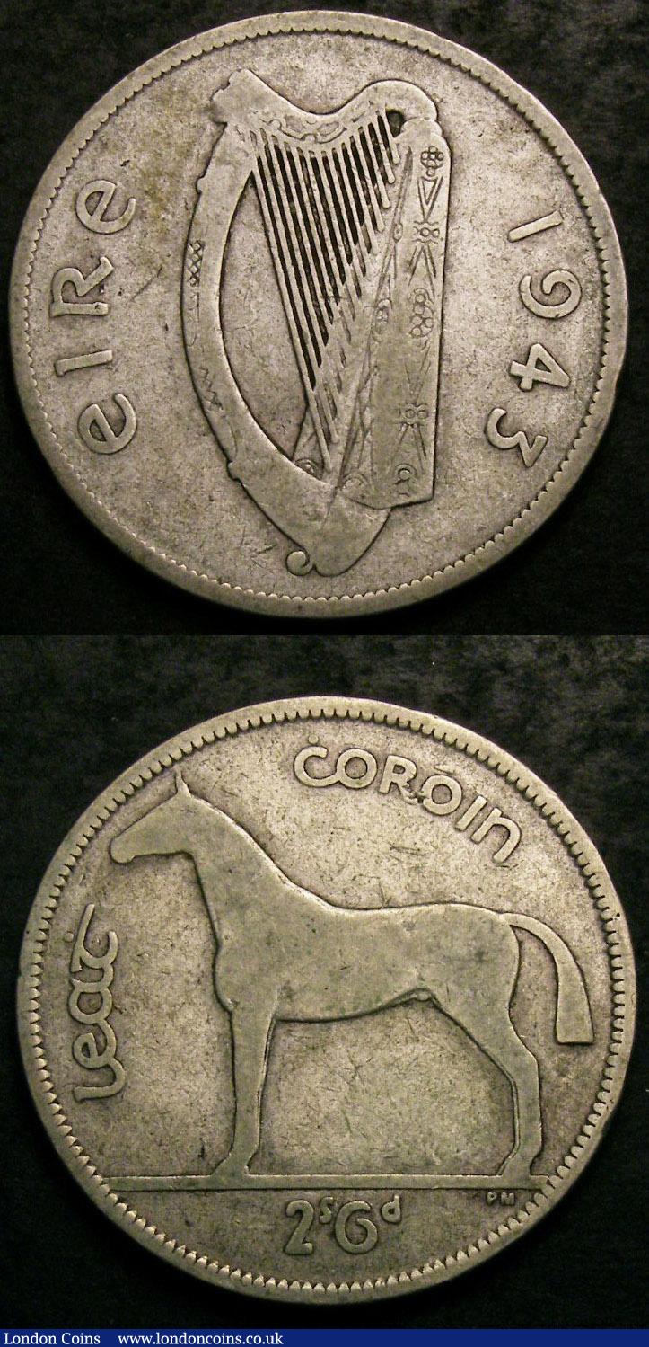 London Coins : A143 : Lot 983 : Ireland Halfcrowns (2) 1943 S.6633 VG Very Rare, 1937 S.6625 Good Fine, rare