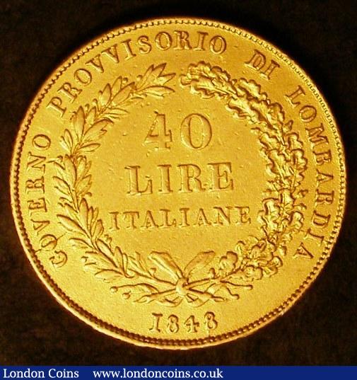 London Coins : A143 : Lot 999 : Italian States - Lombardy-Venetia 40 Lire 1848M Revolutionary Provisional Government C#24 VF Ex-Jewe...
