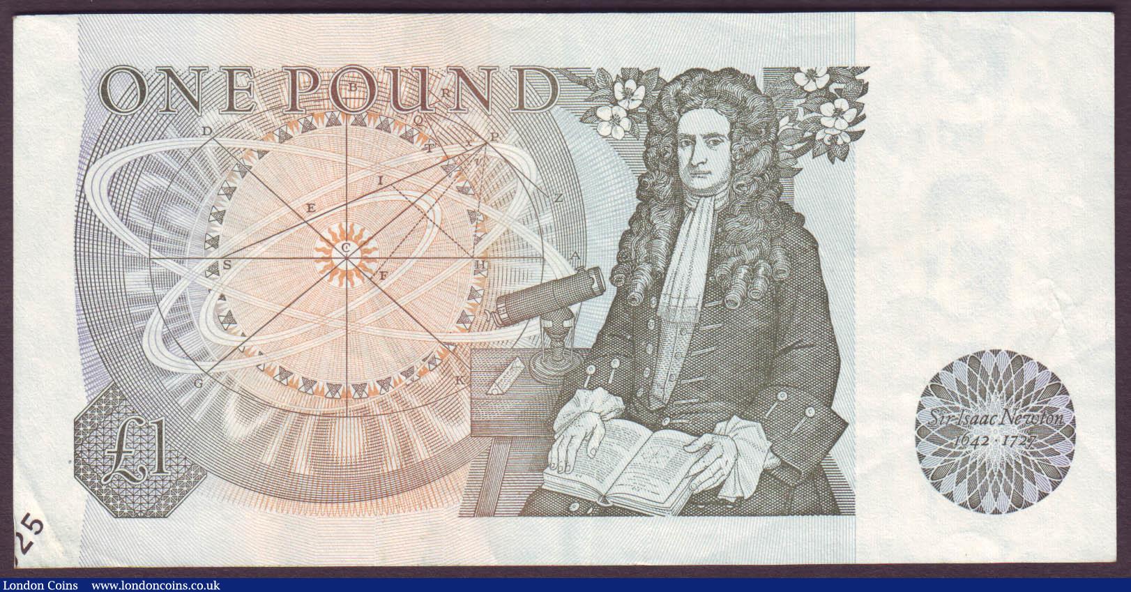London Coins : A144 : Lot 163 : ERROR &pound;1 Page B337 for type issued 1978, Newton on reverse, completely missing the serial numb...