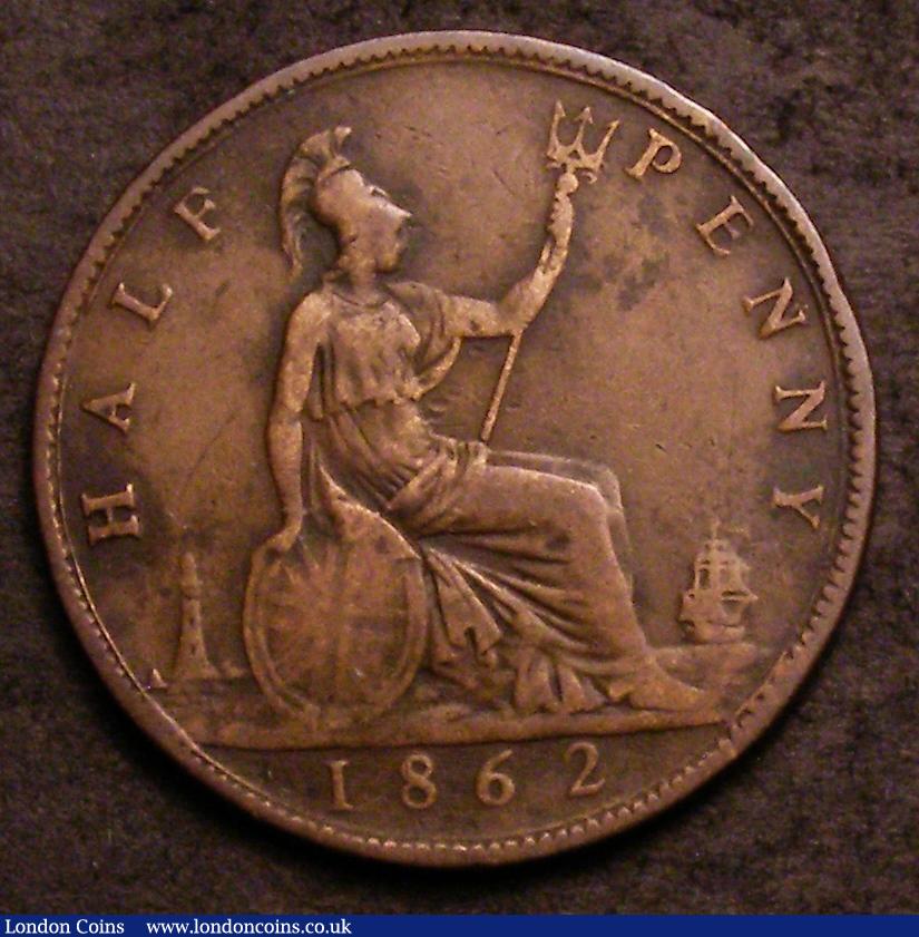 London Coins : A144 : Lot 1770 : Halfpenny 1862 Die Letter A Freeman 290A dies 7+G VG/NF with a long flan flaw on the obverse