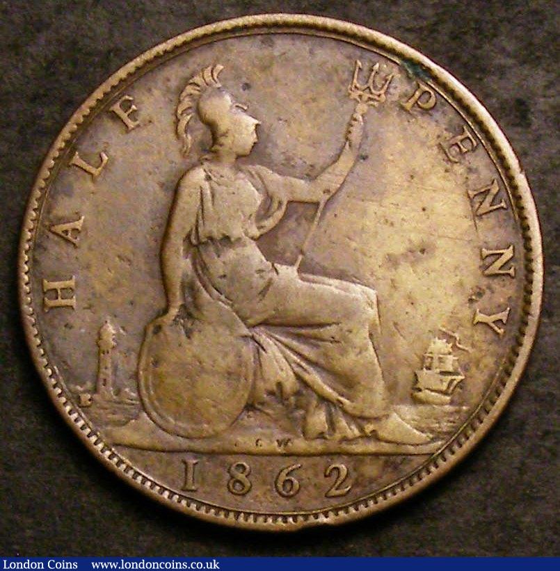 London Coins : A144 : Lot 1771 : Halfpenny 1862 Die Letter B Freeman 288 dies 7+E VG/NF with some thin scratches on the reverse