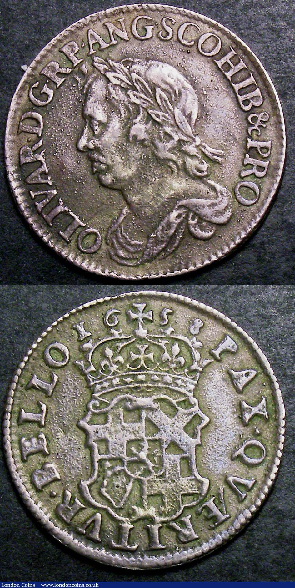 London Coins : A144 : Lot 1891 : Shilling 1658 Cromwell ESC 1005 Fine/Good Fine with a few light old scratches, along with Shilling 1...