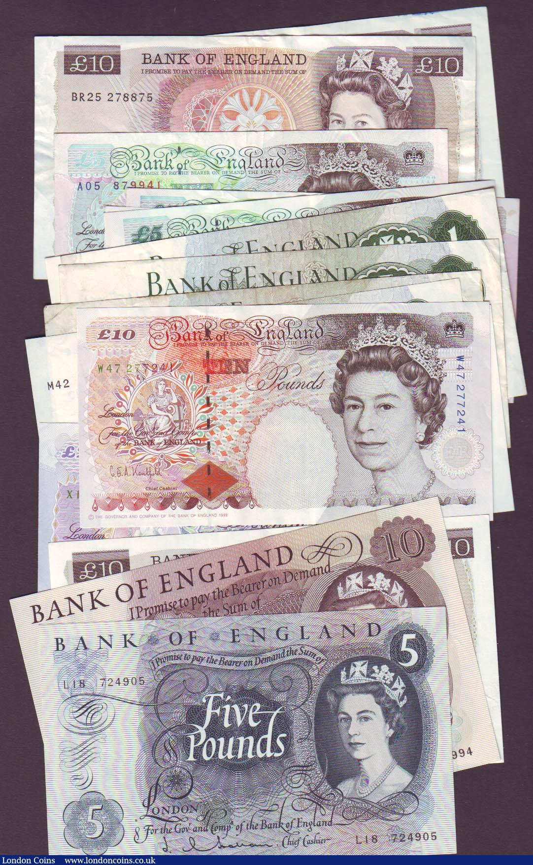 London Coins : A144 : Lot 99 : Bank of England (18) face value &pound;102 from Hollom to Kentfield, &pound;1 to &pound;20 notes in ...
