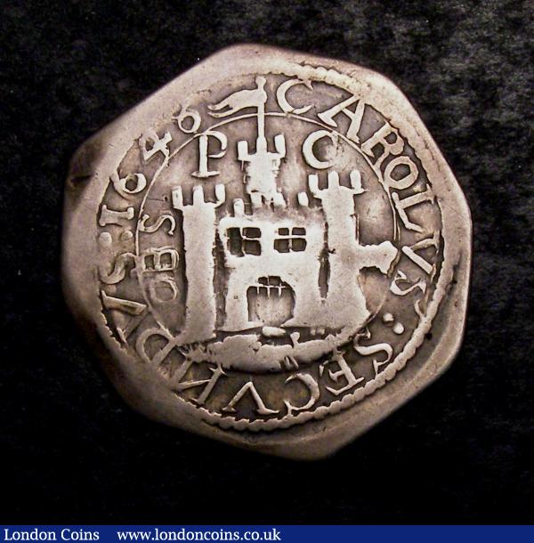 Shilling Charles I Siege piece 1648 Pontefract S.3150 (In the name of Charles II) VG/Fine struck on an octagonal flan, the centre of the obverse smoothed, very rare, comes with old collectors ticket from July 1965 (£20) : Hammered Coins : Auction 144 : Lot 1227