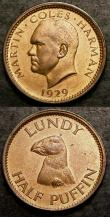 London Coins : A144 : Lot 642 : Lundy (2) Puffin 1929 S.7850 UNC, Half Puffin 1929 S.7851 UNC both with lustre