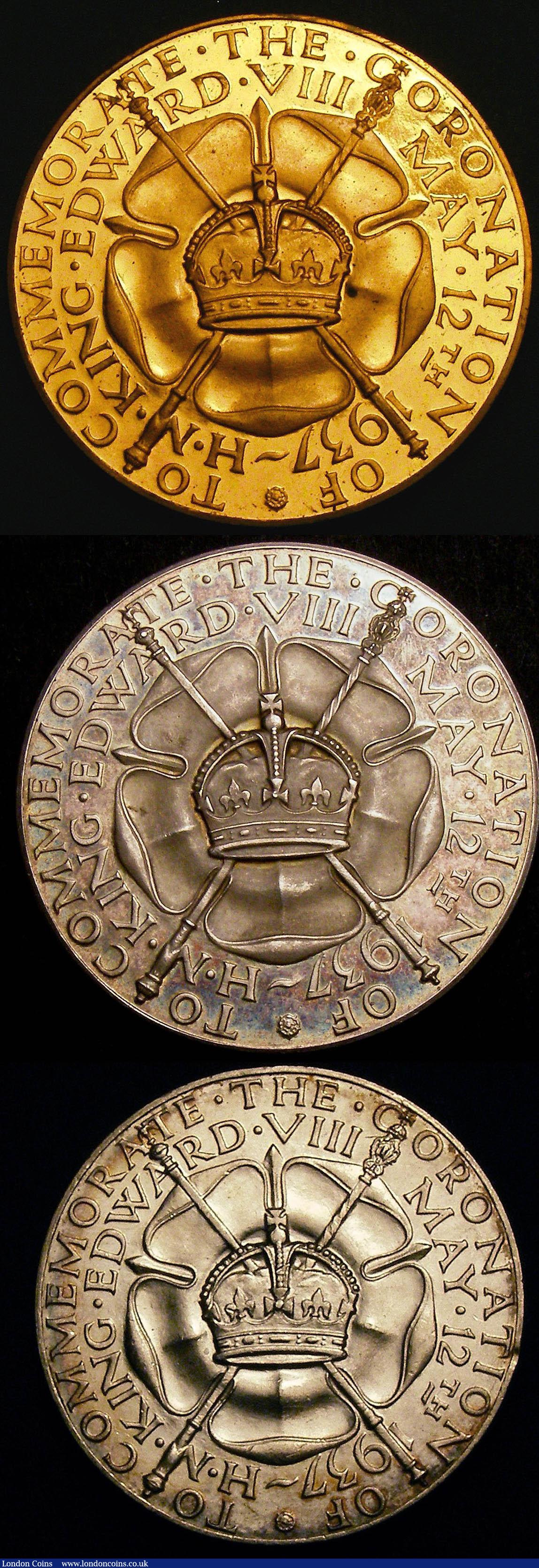 London Coins : A145 : Lot 1036 : Coronation of Edward VIII 1937 (3) 35mm diameter in silver by John Pinches Ltd. Obverse Crowned and ...