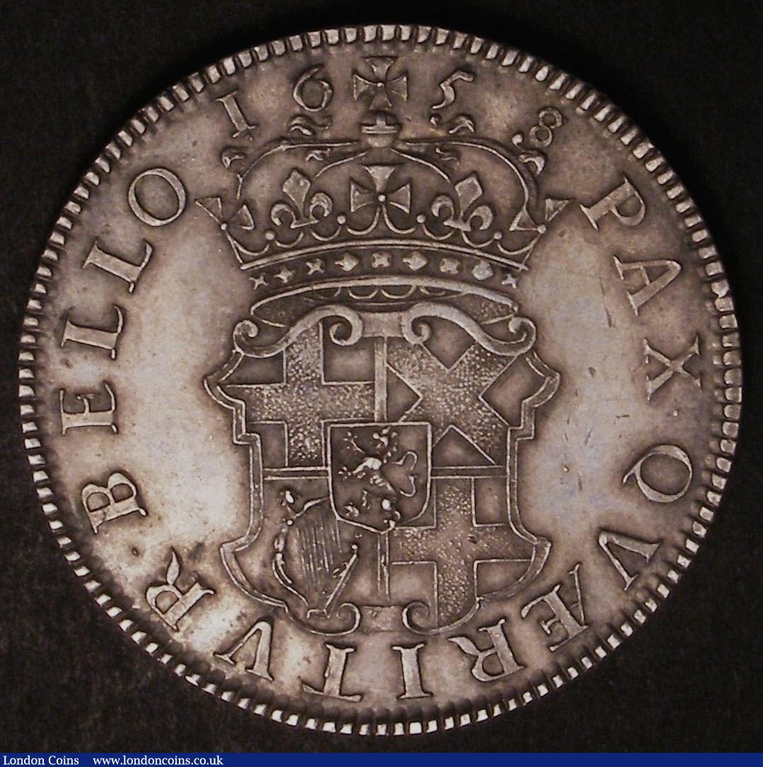 London Coins : A145 : Lot 1320 : Crown 1658 with 8 over 7 Oliver Cromwell ESC 10 Good EF pleasing tone three faint lines obverse (adj...