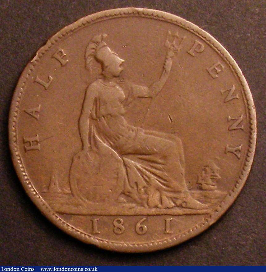 London Coins : A145 : Lot 1799 : Halfpenny 1861 F of HALF struck over a P Freeman dies 6+G VG with all major details clear, Very Rare