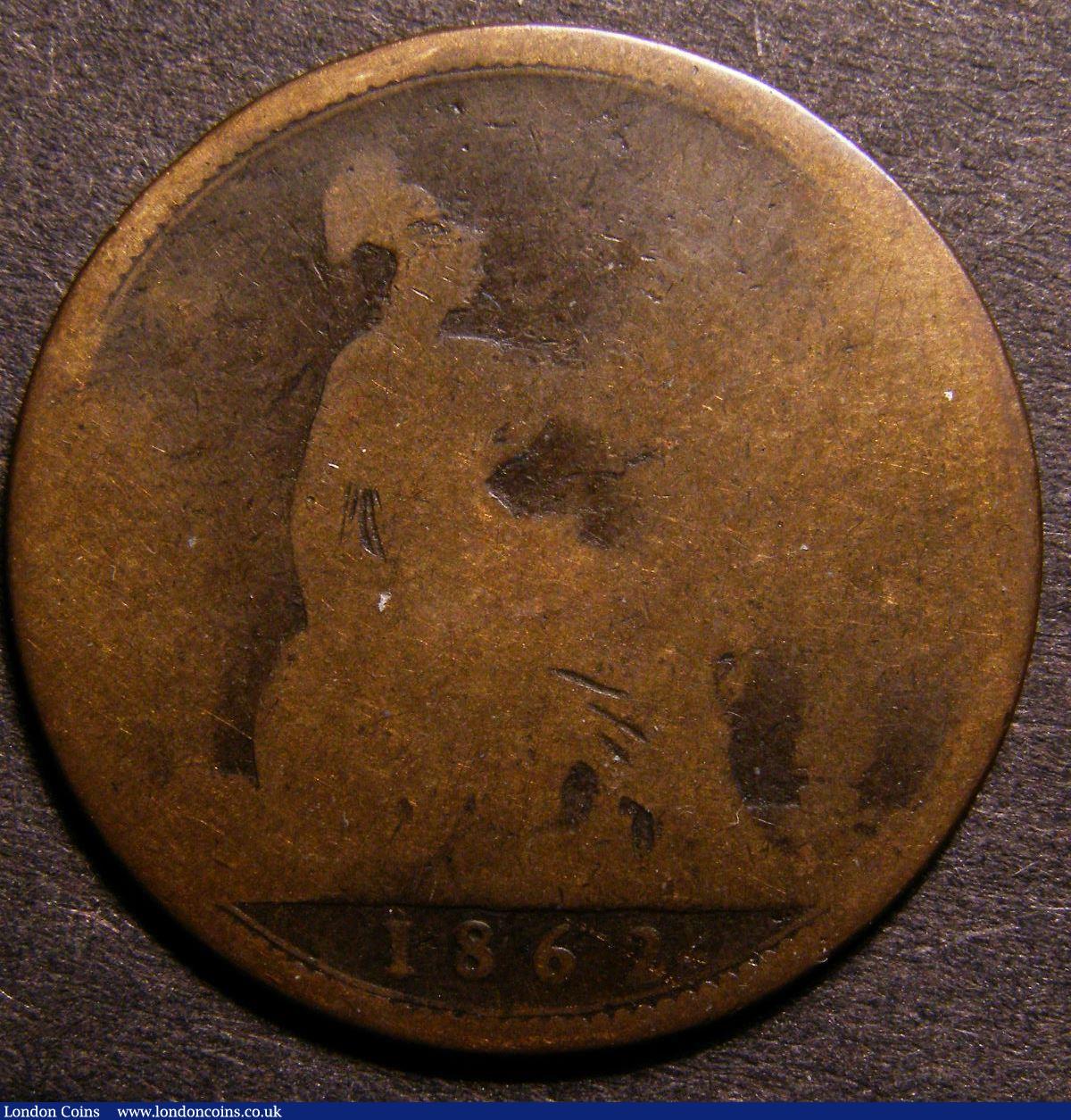 London Coins : A145 : Lot 2439 : Penny 1862 Small Date from Halfpenny die, Freeman 41 dies 6+G Poor, with the variety very clear, sla...