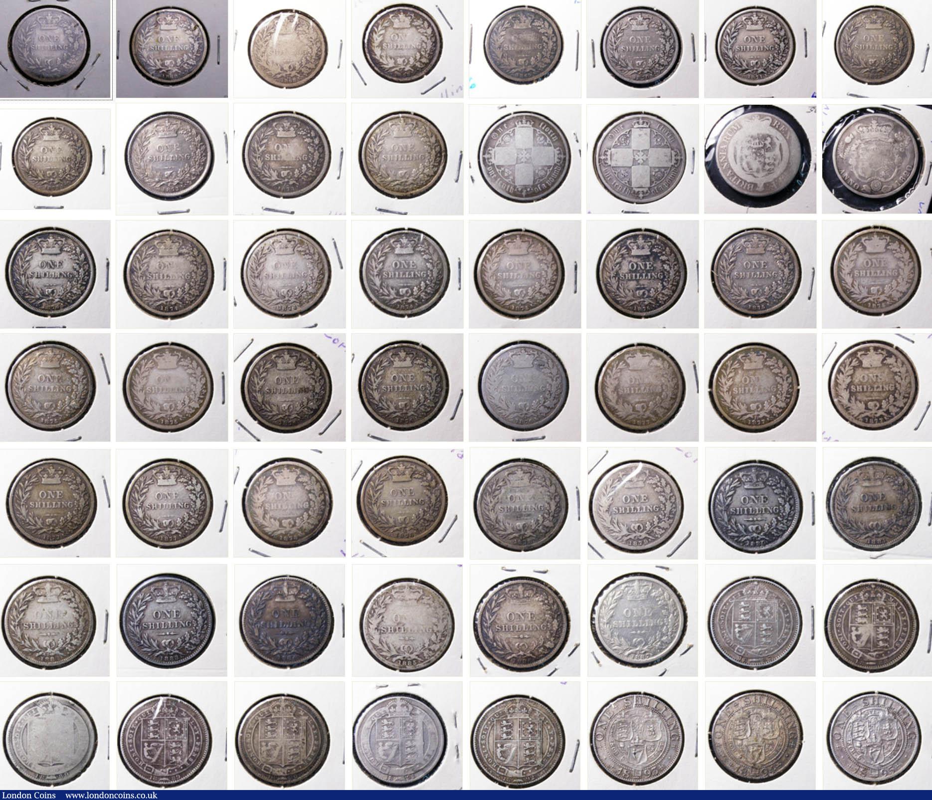 London Coins : A145 : Lot 2594 : Halfcrowns (2) 1818, 1820 George IV, Florins (2) 1859, 1872 Die Number 45, Shillings (52) 1867 Die N...