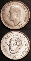 London Coins : A145 : Lot 558 : Australia Shilling 1938 KM#39 Lustrous UNC, lightly toning in the obverse field, South Africa 2 Shil...