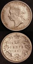 London Coins : A145 : Lot 583 : Canada (2) 50 Cents 1871 KM#6 Good Fine or better with some scratches to the right of CENTS, 25 Cent...