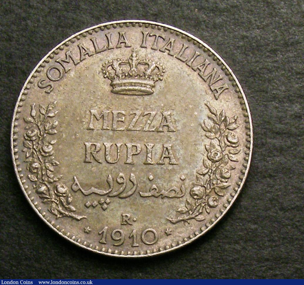 London Coins : A146 : Lot 1254 : Italian Somaliland Half Rupia 1910R KM#5 NEF unevenly toned on the obverse