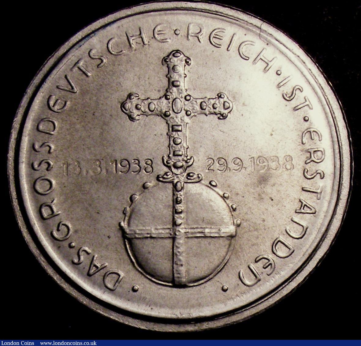 London Coins : A146 : Lot 1862 : Germany - Adolf Hitler 1938 Obverse Portrait facing right, Reverse Orb and Cross with 13.3.1938 and ...